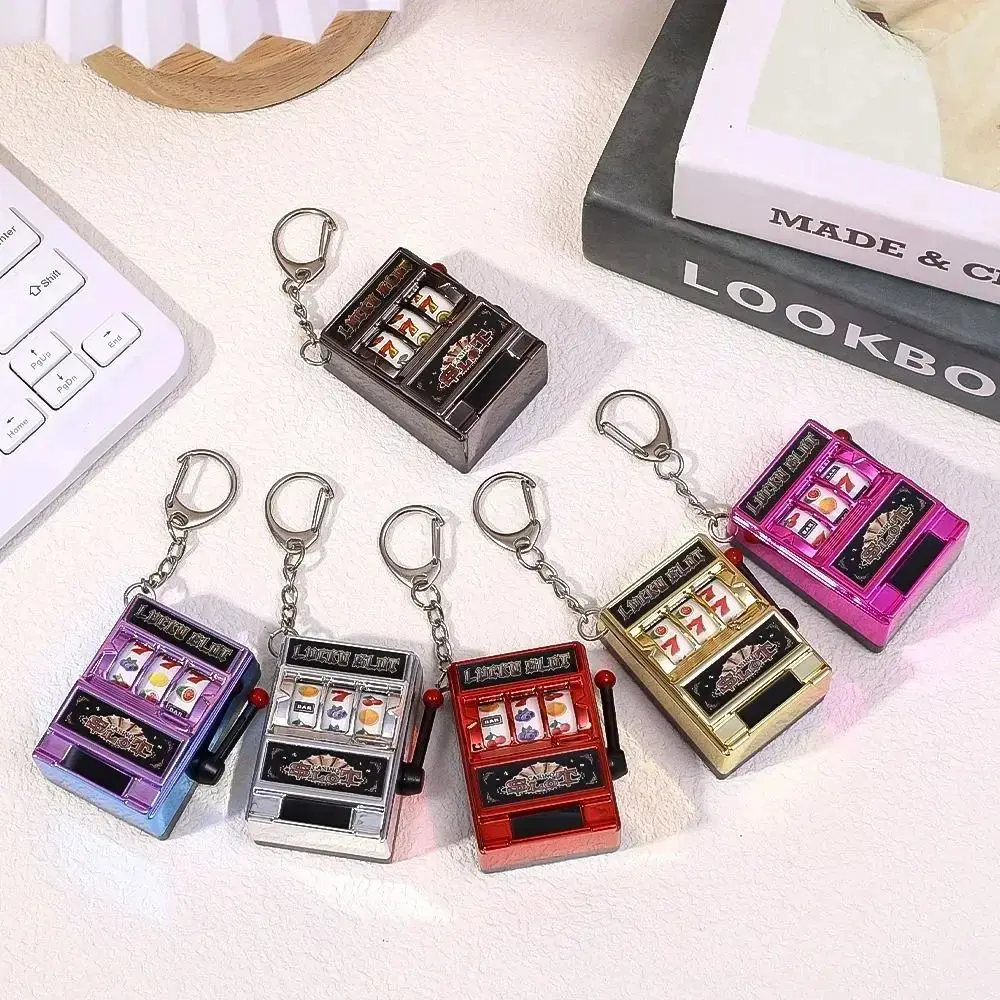 Fruit Slot Machine Keychains - Mini Coin-Operated Gambling Machine Key Holders, Lucky Jackpot Themed Stress Reliever Adult Toy Fashion Accessory