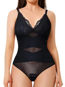 Women's Shapewear Bodysuit with Lace Design, Lace Detail Compression, Sexy Push-Up Effect, Adjustable Straps, Criss Cross Waist, Comfortable Fit for All Body Types push up bra