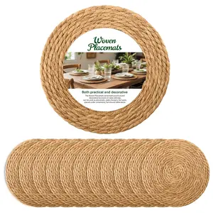 Round Woven Placemats Plate Chargers Set of 12, Boho Farmhouse Rustic Woven Place Mats for Kitchen Dining Party Table Decor, Rattan Wicker Table Mats Jute Braided Chargers for Dinner Plates