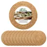 SANNAX 12-Piece Round Natural Woven Rattan Wicker Jute Braided Placemats & Plate Chargers, Boho Pattern Home Goods, Durable Rustic Kitchen Decorative Placemat for Dining Table Party Table Decor