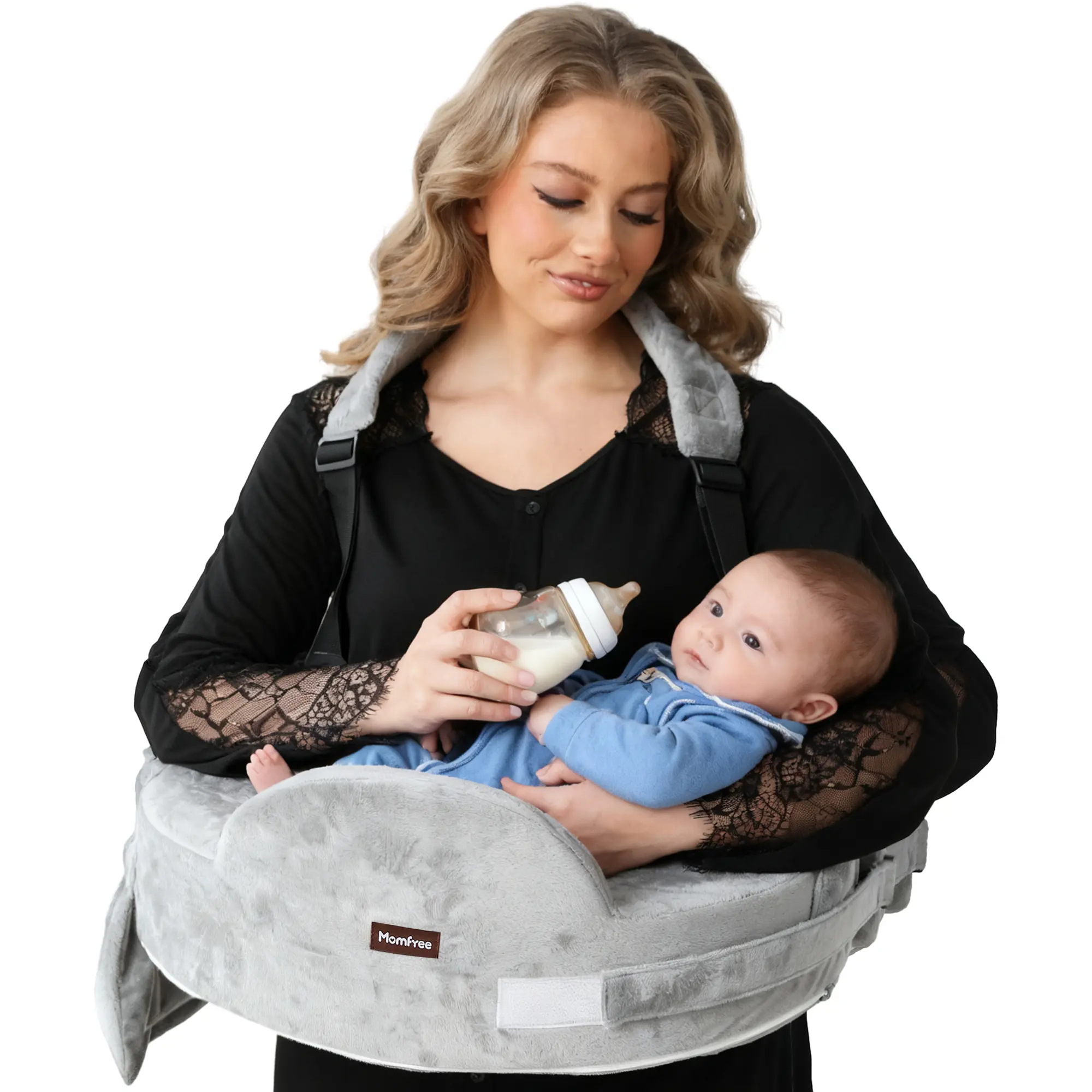 Nursing Pillow for Standing or Sitting Use by Parents | Memory Foam for Support and Comfort, Large Breastfeeding Pillow—Safety Fence, Adjustable Waist Belt, and Supportive Backrester Baby Safety Certified