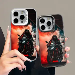 Motorcycle Boy iPhone 11-16 Series Promax PLUS MAX Xsmax Shockproof Anti-Fall Phone  Hard TPU PET PC Acrylic Black and White Protective iphone 15