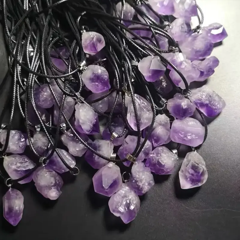 Raw Chunk Amethyst Necklace - Purple Gemstone with Clear Thinking and Spiritual Awareness Benefits, Ideal for Healing and Grounding