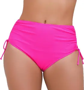 Women's High Waisted Full Coverage Bikini Bottoms Tummy Control Adjustable Drawstring Swim Bottoms
