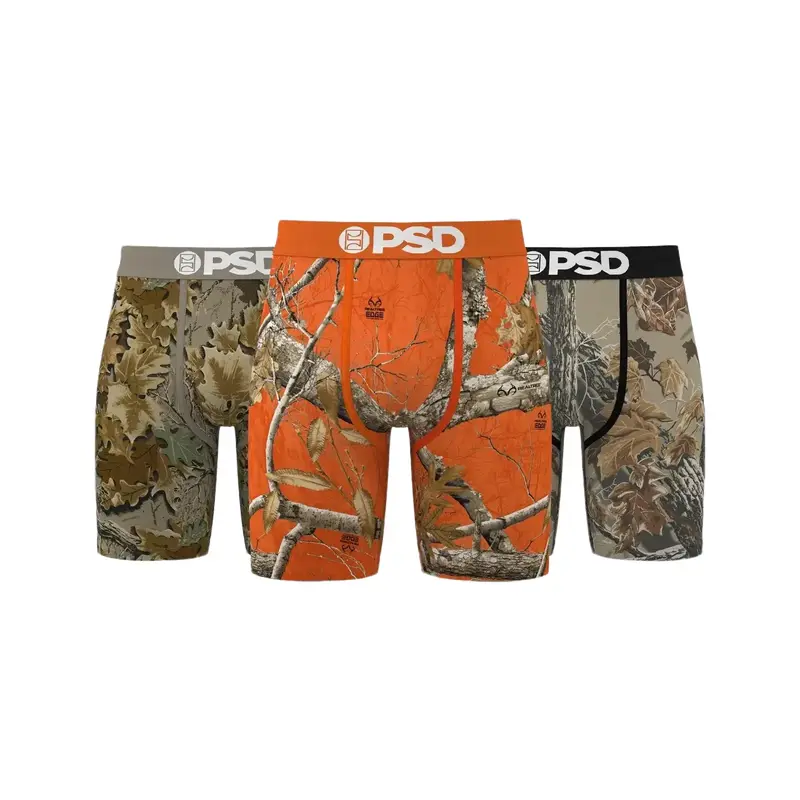 PSD Mens Realtree Boxer Brief 3 Pack - Standard Length 7 Inch Inseam, Soft and Breathable Poly Blend Fabric