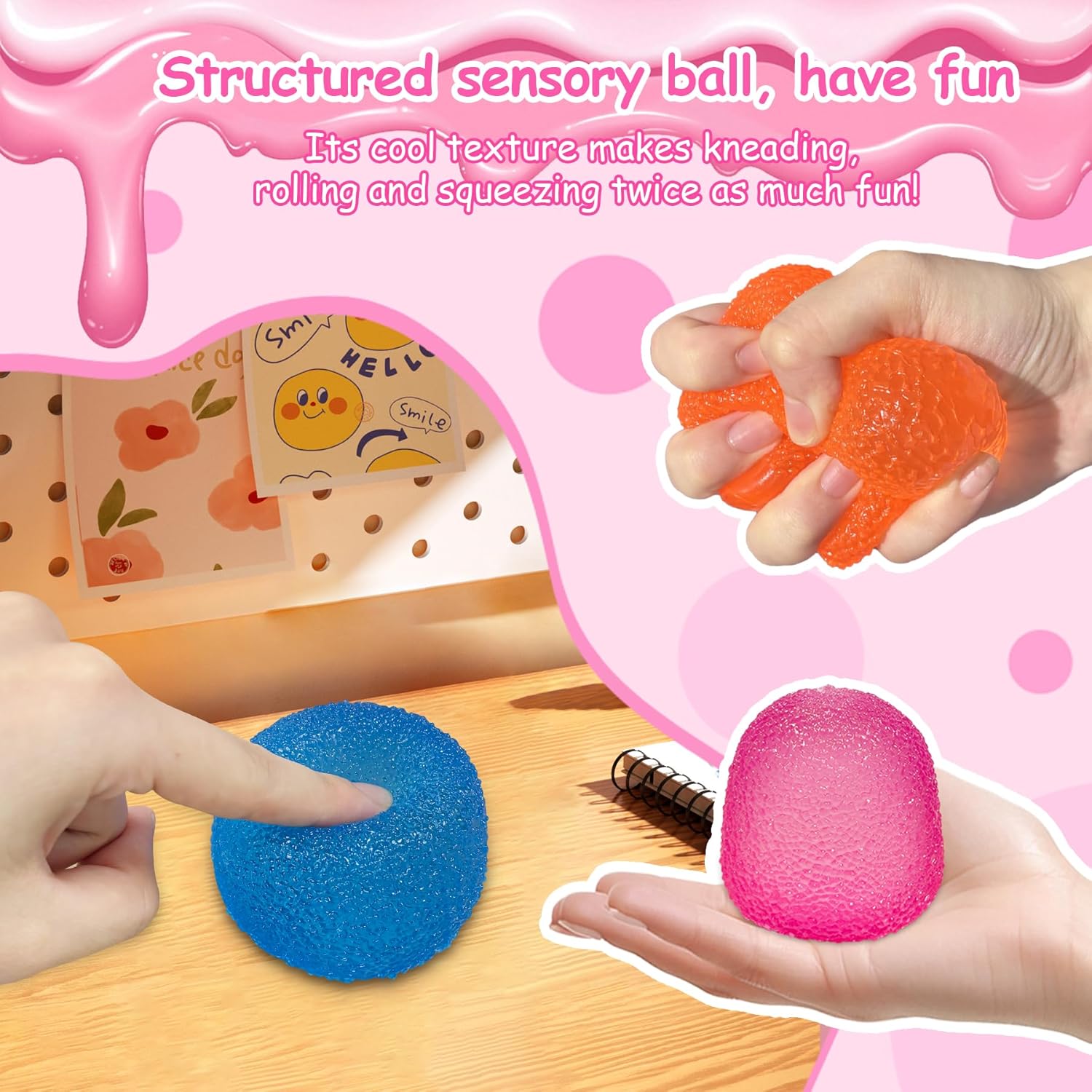 4 Kinds Fidget Toys Stress Balls for Kids & Adults - Changes Color in The Sun - Malt Sugar Squishy Fidget Toys - Slow Rise Gel Ball - Stretchy Squeeze Stress Relief Balls for Anxiety/Therapy/Classroom