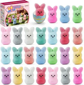 24Pack Mini Flocked Bunny for Easter Basket Stuffers, Easter Egg Fillers for Kids, Easter Gifts for Children, Easter Toys Party Favors & Decor