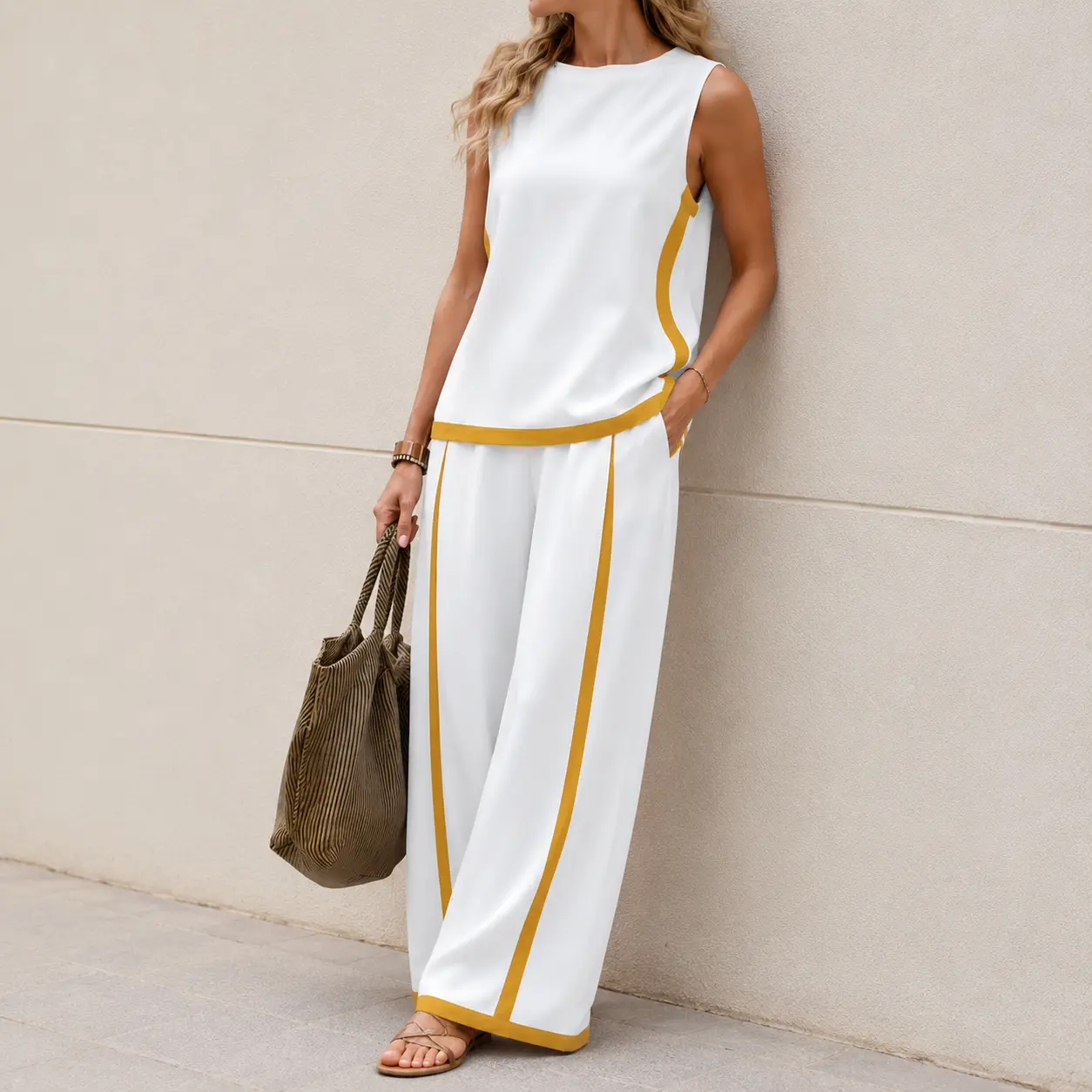 2026 NEW Two Piece Set for Women Sleeveless Top Wide Leg Pants Set Boho Fashion Casual Summer Loungewear Set for Work Streetwear Party and Daily Wear Womenswear Bottoms Trouser Outfit Womenswear # Set # CasualWear #tiktokshopspringglowup