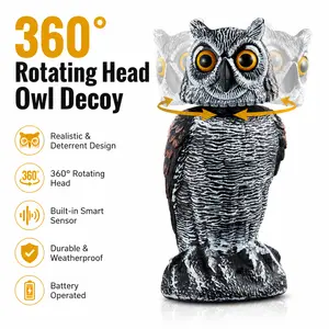 Lifelike Rotatable Head Owl Decoy With Frightening Sound Bird Repellent Fake Owl Statue Outdoor Yard Farm Wildlife Pest Deterrent