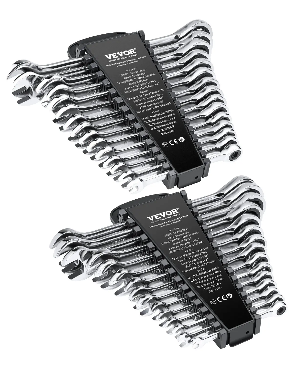 【summerfinds】Combination Wrench Set 30 PCS SAE 1/4" to 1", Metric 8mm to 24mm Organizer Rack