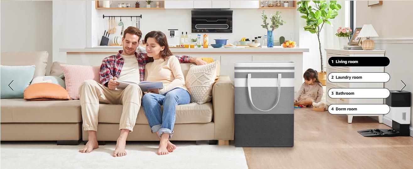 2-Pack Laundry Basket Freestanding & Waterproof Hamper Collapsible Tall Clothes Hamper with Easy Carry Handles for Family Dorm Gradient Grey 75L