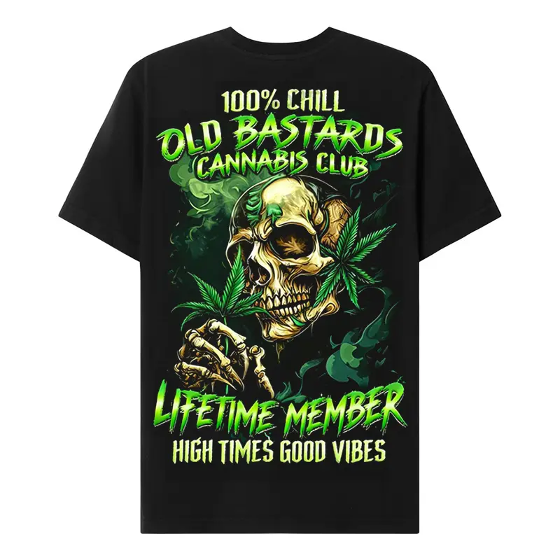 Chaosmoda Generation X 100% Cotton Streetwear Short-Sleeve Casual Loose Top - Custom Year Skull, Old Bastards Cannabis Club, Breathable & Soft Men's T-Shirt