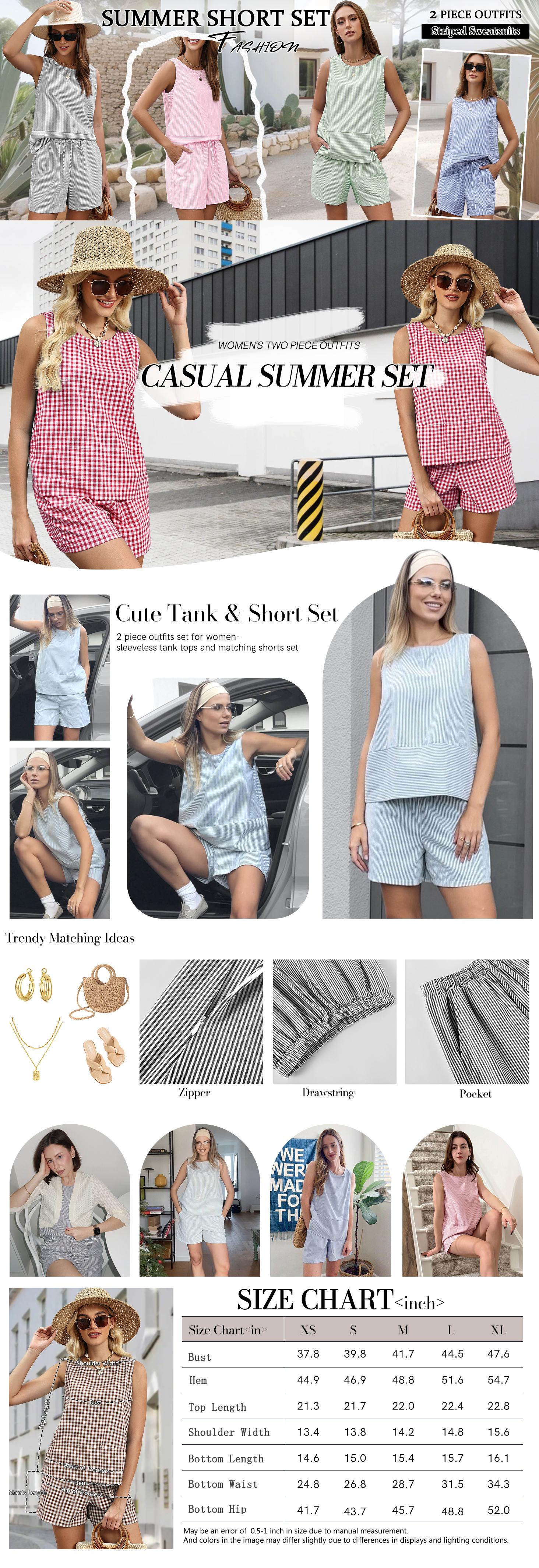 Women's Trendy 2 Piece Outfits Shorts Sets Summer Crew Neck Sleeveless Tank Top and Bottom Matching with Pockets 2026