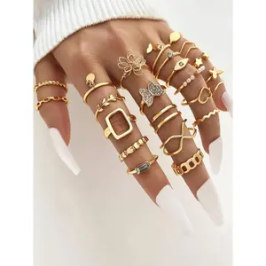 Women's Elegant Fashion Rhinestone Decorated Hollow Out Butterfly Flower Star Geometric Design Ring, Casual Elegant All-match Jewelry for Girls Gift, Female Classic Fashion Accessories for Daily Wear