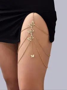 Women's Butterfly Crystal Thigh Chain Jewelry, Pendants, Maximalist Jewelry, Summer Elastic Body Chain for Beach Night Out, Chic Birthday Gift for Her