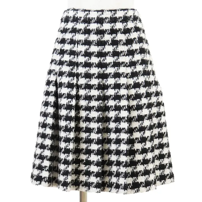 Pre-owned Celine Wool Small Leather Goods Houndstooth Blend Pleated Skirt