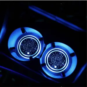 Light up Car Coasters for Cup Holders, 2 Pack Light up Car Coasters, Light up Coasters for Car, LED Cup Holder Lights for Car, Smart Sensing Rechargeable 7 Color-Changing Coaster