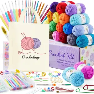 Crochet Kit for Beginners Adults, 18 Large  Yarn Skeins 1800 Yards Yarn, 105 count Crochet Kit with Hooks Yarn Set,Includes Canvas Tote Bag, Ideal Starter Pack for Professionals