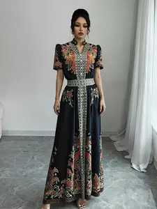 A fashionable women's paisley patterned waist cinching long dress with a vintage paisley pattern. Casual Wear The waist cinching design is suitable for commuting to work, shopping and outdoor activities, indoor and outdoor dressing