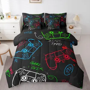 Boys Gaming Bedding Set,7 Piece Teens Gamer Bed in A Bag with Sheets, Gaming Room Decor Comforter Set for Kids Adults,Cool Video Game Bed Sets