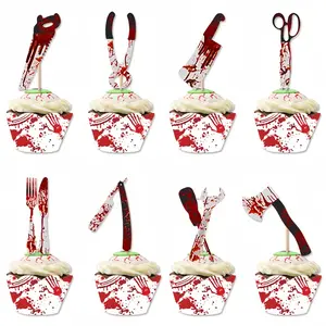 【Hot Selling】Halloween Cupcake Decorations, Perfect Party Cake Tools, Horror Theme Birthday Decor, DIY Zombie Themed Halloween Party Supplies
