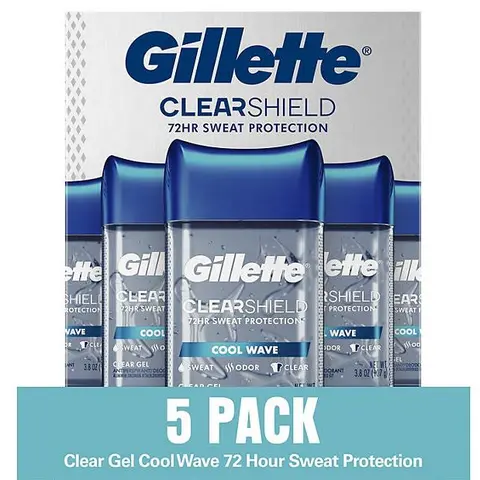 Gillette Cool Wave Clear Gel Men's Antiperspirant and Deodorant, 3.8 oz., 5 pk. Long Lasting Scent