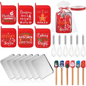 30 count Christmas Kitchen  Set Christmas  Spatulas Pot Holders Xmas Cooking Baking Supplies  with Pocket Baking Sheet Whisk Spatula for Xmas Party Decor(Retro Style)