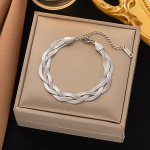 Elegant Silver Color Braided Chain Bracelet with Secure Clasp in Gift Box