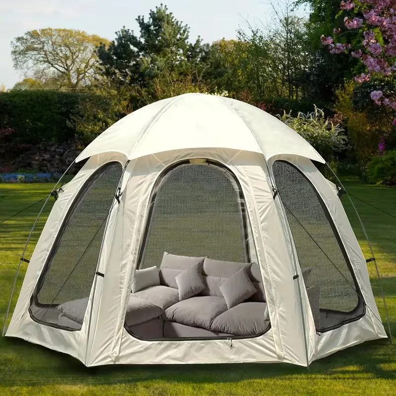 Hexagonal Screen Tent 10x10ft with Removable Rainfly & Mosquito Netting - Sunproof Outdoor Canopy Gazebo for 4-6 People, Lightweight Aluminum Frame, Stargazing Skylight, Footprint Pads, Family Backyard Camping, Spring Summer Fall, Outdoor Tent Canopy