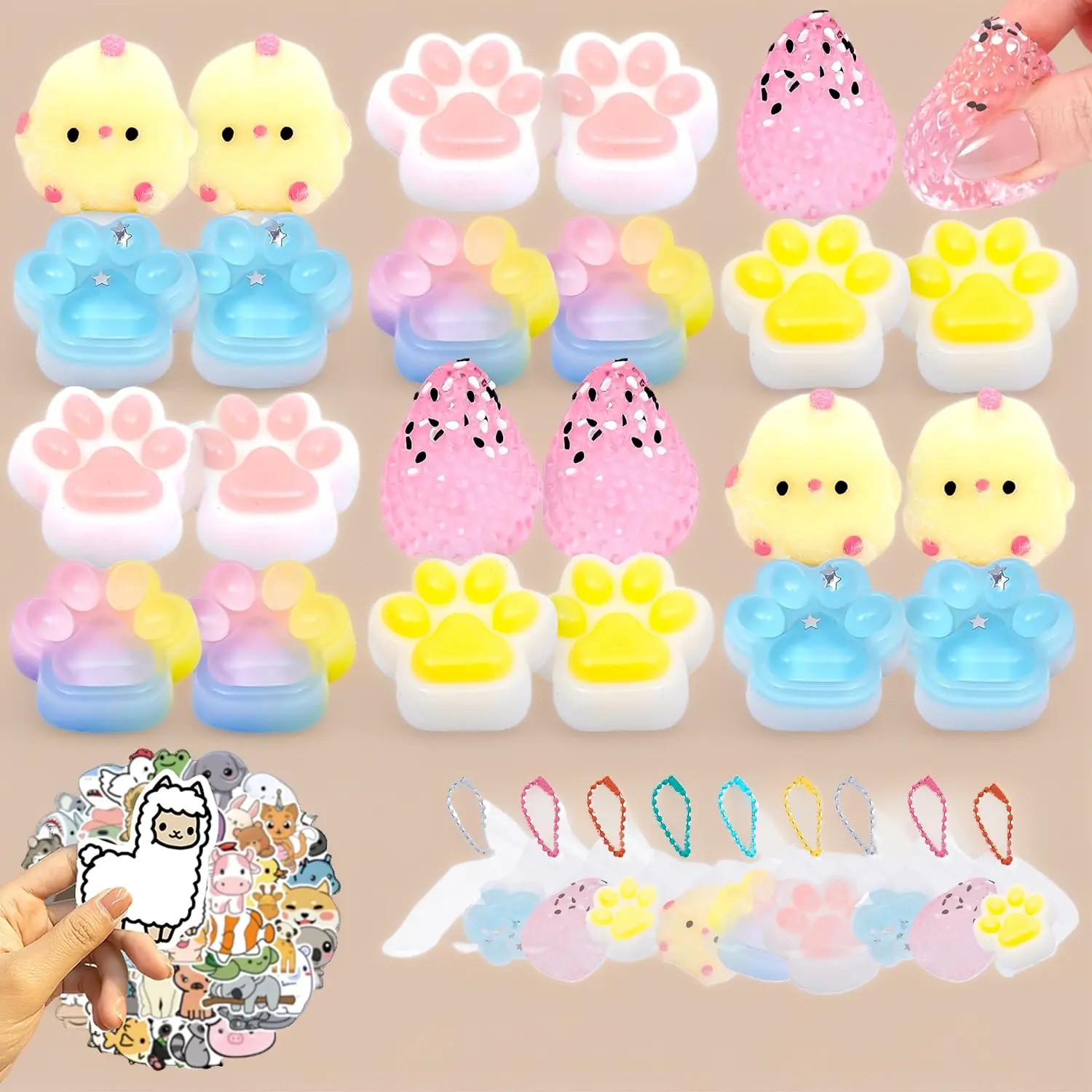 Taba Squishy Pack 24 Pack Squishy Toys with 50 Stickers for Kids Birthday Party Favors Classroom Treasure Box Fidget Toys Valentine Day Gifts Goodie Bag Stuffers