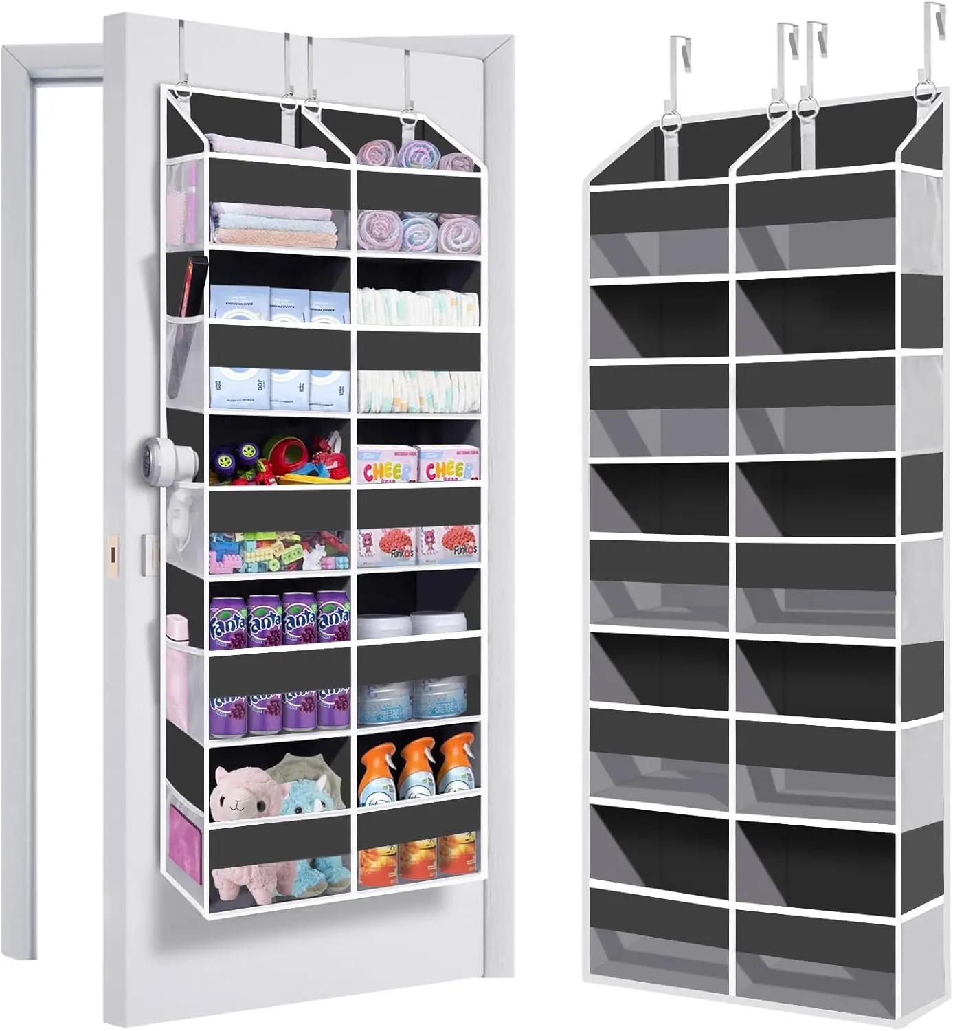 Grey Heavy Duty Over-The-Door Organizer - 5-Tier Hangable Extra Large Behind-Door Unit with 10 Big Front & 10 Mesh Pockets, 80lb Capacity for Closet, Bedroom | Storage Organization, Closet Organizer, Room Storage Solution