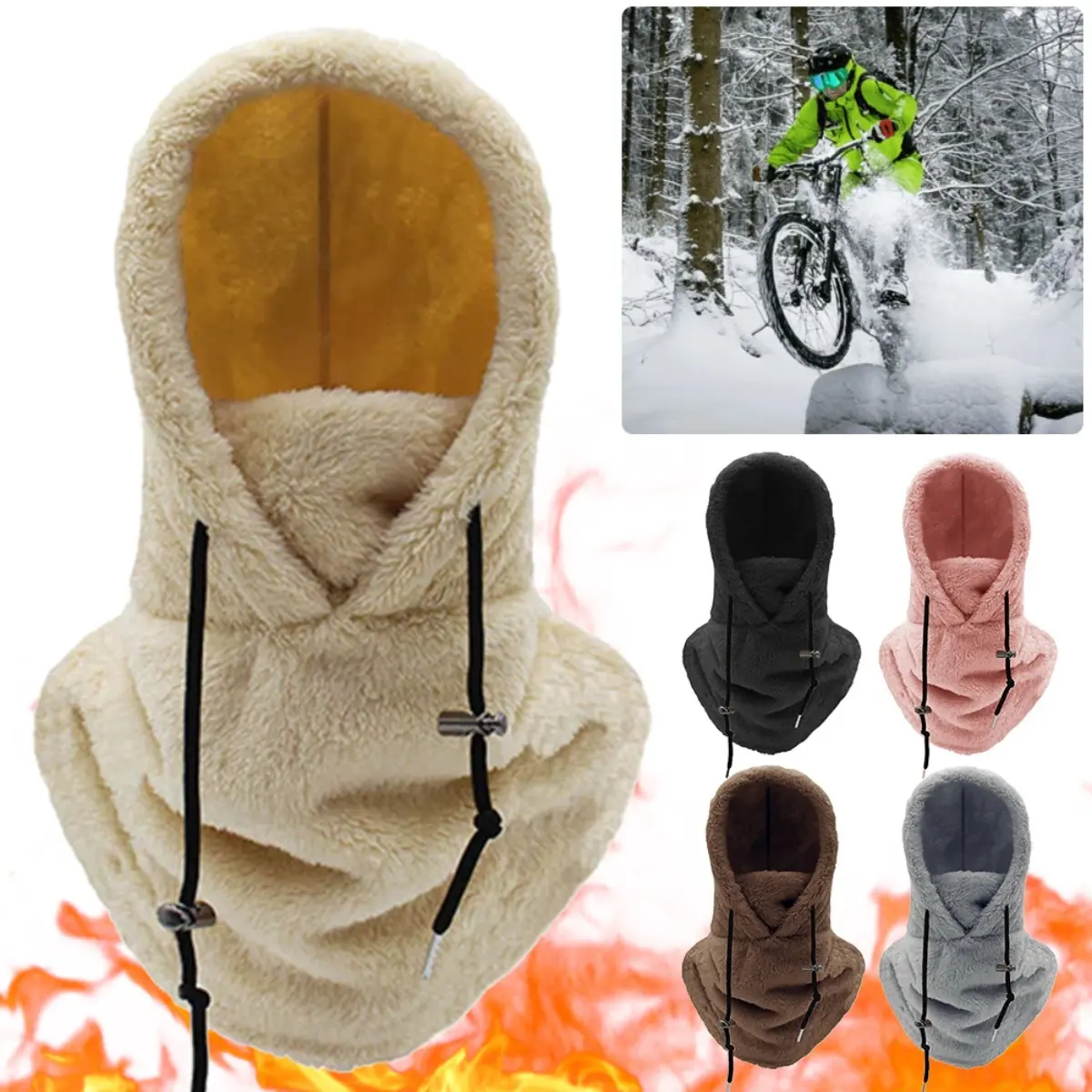 Plush Hats Windproof Cap Outdoor Hat High Balaclava Mask Windproof Cycling Cap Winter Warm Hood Full Face Head Coverings Beanies Men Women Skiing Extended Neck Guard Fleece Material Adjustable Drawstring Mountaineering Half Face Ski Mask