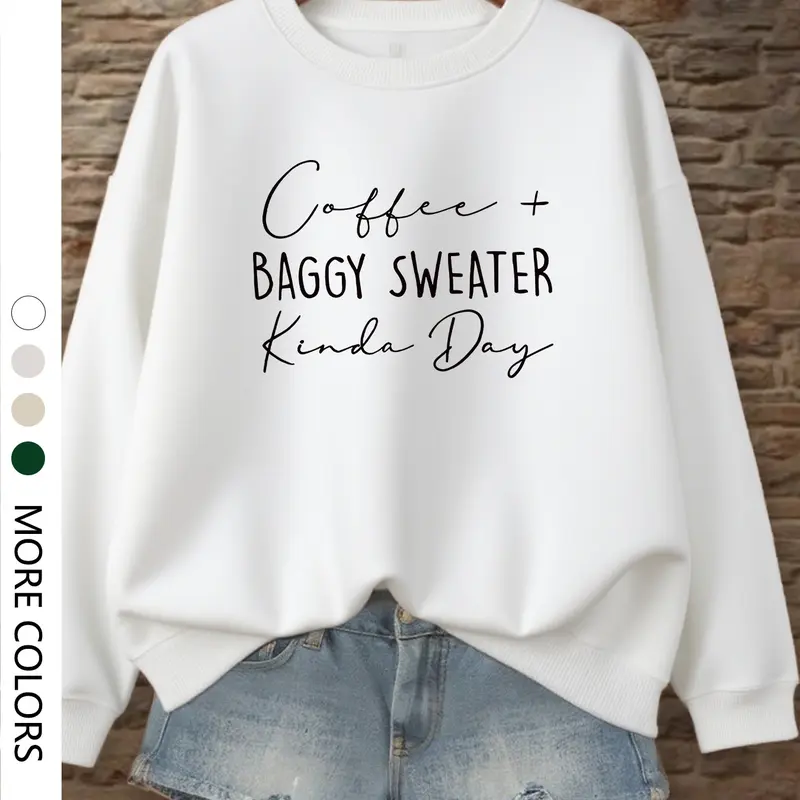 Women's Letter Print Drop Shoulder Round Neck Knit Fabric Casual Knitted Baggy Sweatshirt, Knitwear, Casual Loose-Fitting Long Sleeve Pullover Tops for Autumn & Winter, Cozy Homewear for Daily Use, Piece