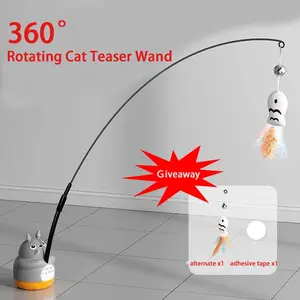 Durable Interactive Cat Wand Toy with Rotating Base and Bell, Indoor Hunting Exercise Toy for Kittens, Great Gift for Cat Lovers and Special Occasions