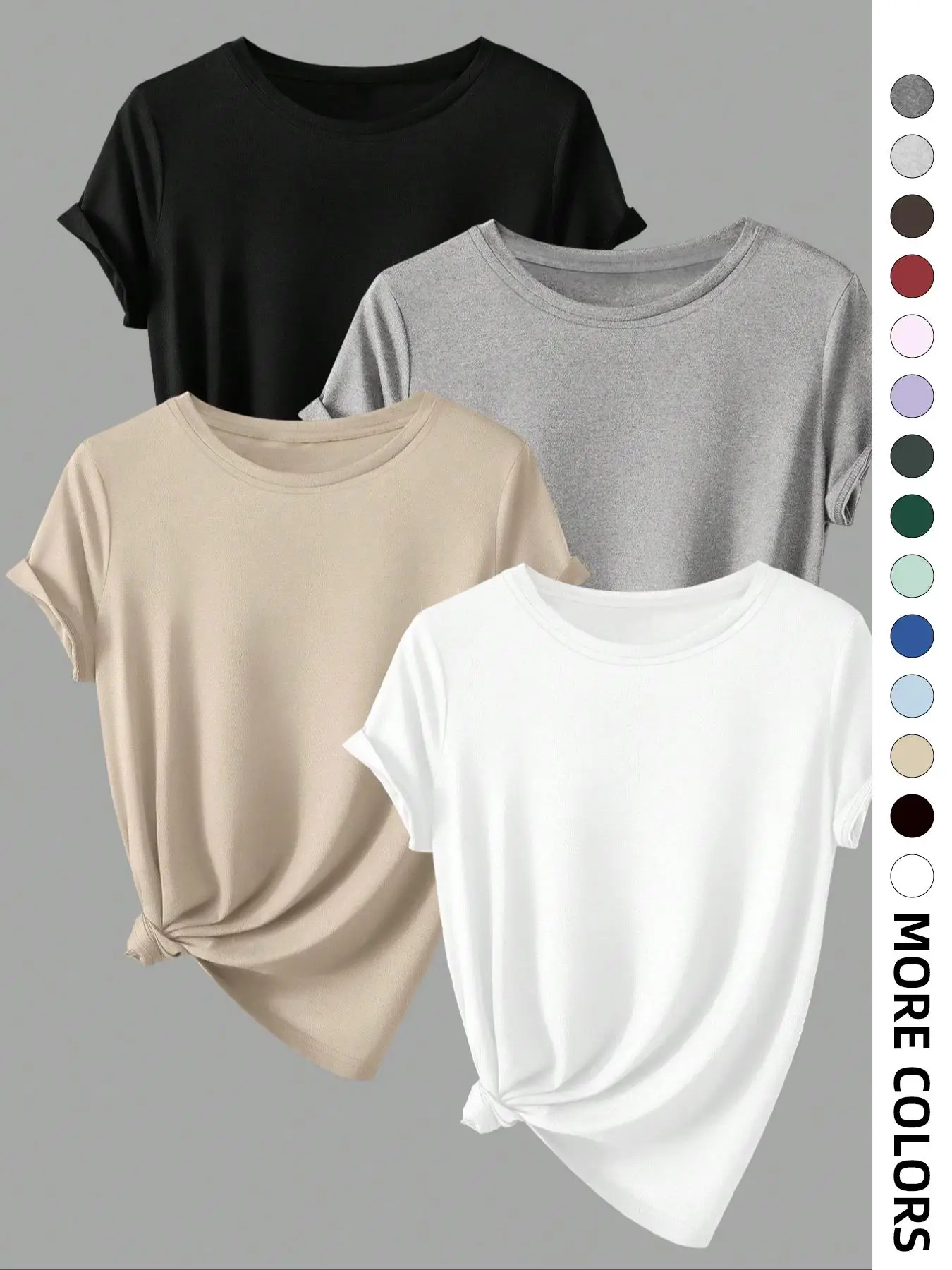 Women's Solid Color Round Neck Tee, Casual Basic Minimalist Short Sleeve Crew Neck T-Shirt for Summer, Summer Outfits 2024, Simple Women's Top for Dai