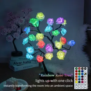 LED Rose Flower Tree Night Light USB/Battery Powered Table Lamp for Bedroom Holiday Decoration Valentine's Day Mother's Day Gift Home Decor
