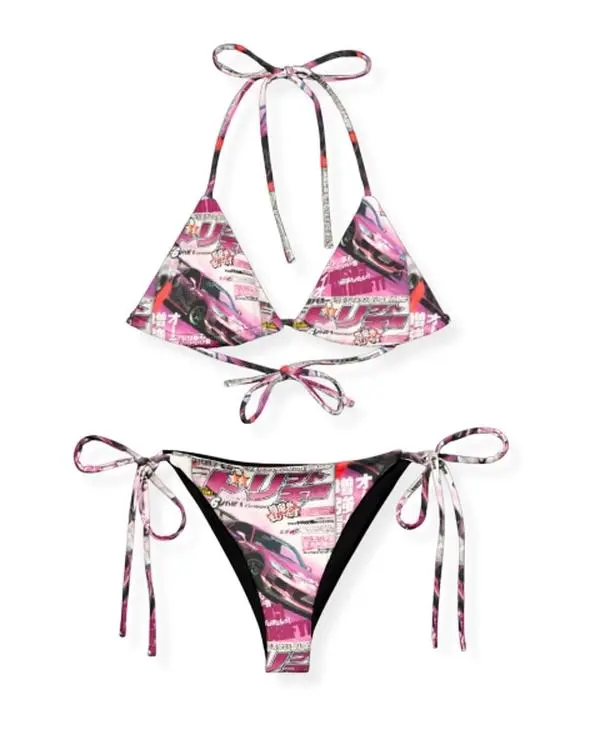 Y2K Inspired Harajuku Cars Racing Cyber Rave Bikini - Stylish Swimwear for the Beach