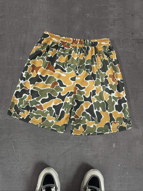 Men's Regular Fit Camo Print Beach Shorts, Casual Fashion Comfy Swim Shorts for Summer, Men's Shorts for Beach Vacation, Camo Swim Trunks
