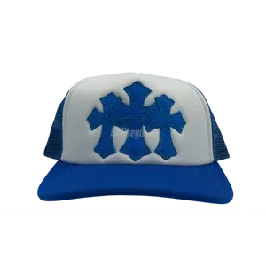 728898 Chrome Hearts Cemetery Cross Blue Trucker Hat