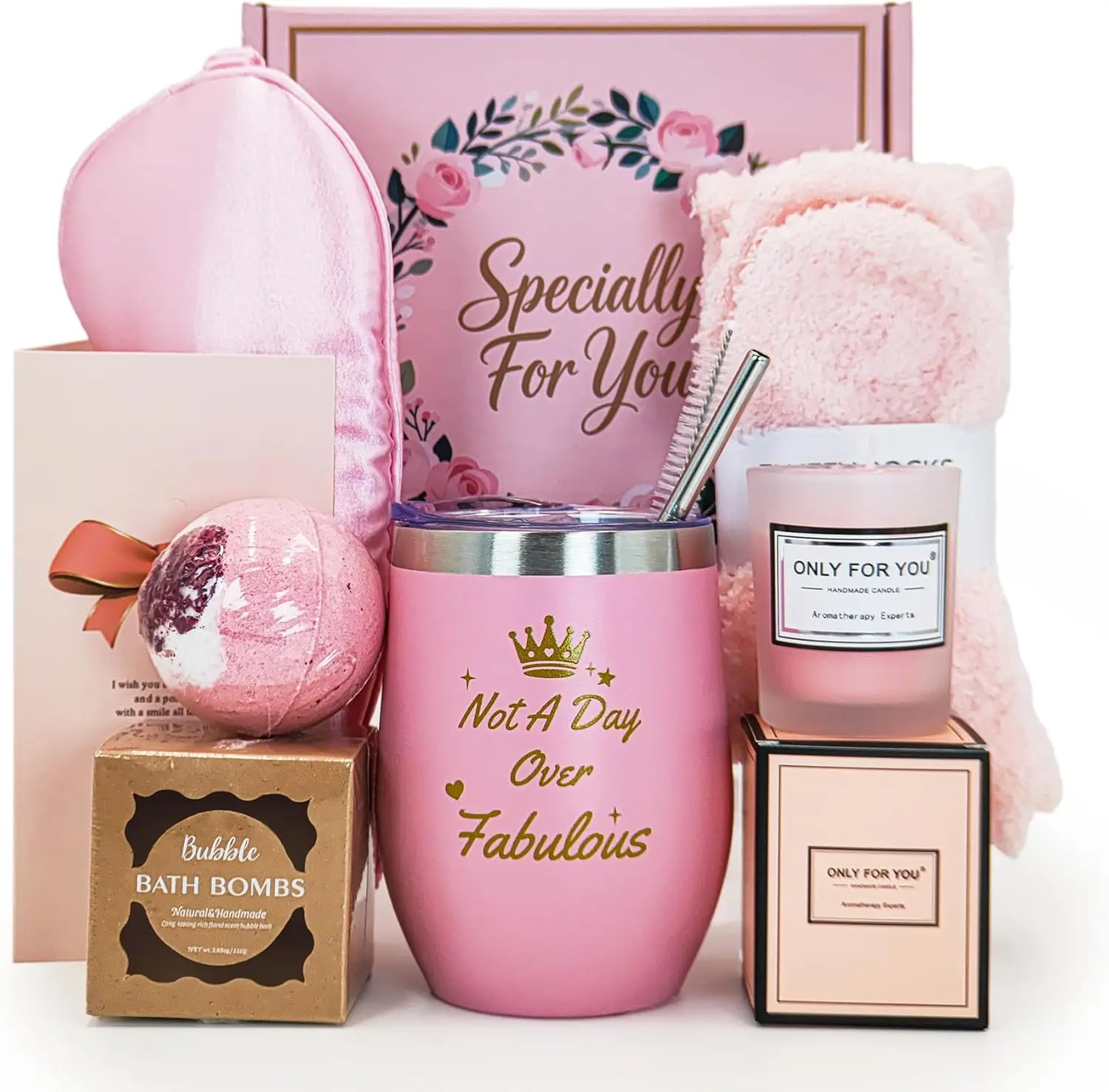Women's Pamper Gifts Self-Care Relaxation Gift Set - Insulated Cup, Wine Tumbler, Bath Hampers, Festive Birthday Presents for Mum (Set A, Box)