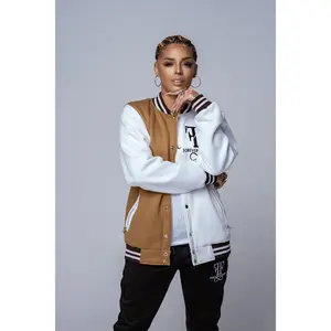 Forever Fearless Classic Two-Tone Titan Varsity Jacket Unisex Fit 100% Premium Italian Cotton Blend Activewear Coats Top Bottom Included Medium Style Big Menswear Small Operator Casual Long Sleeve