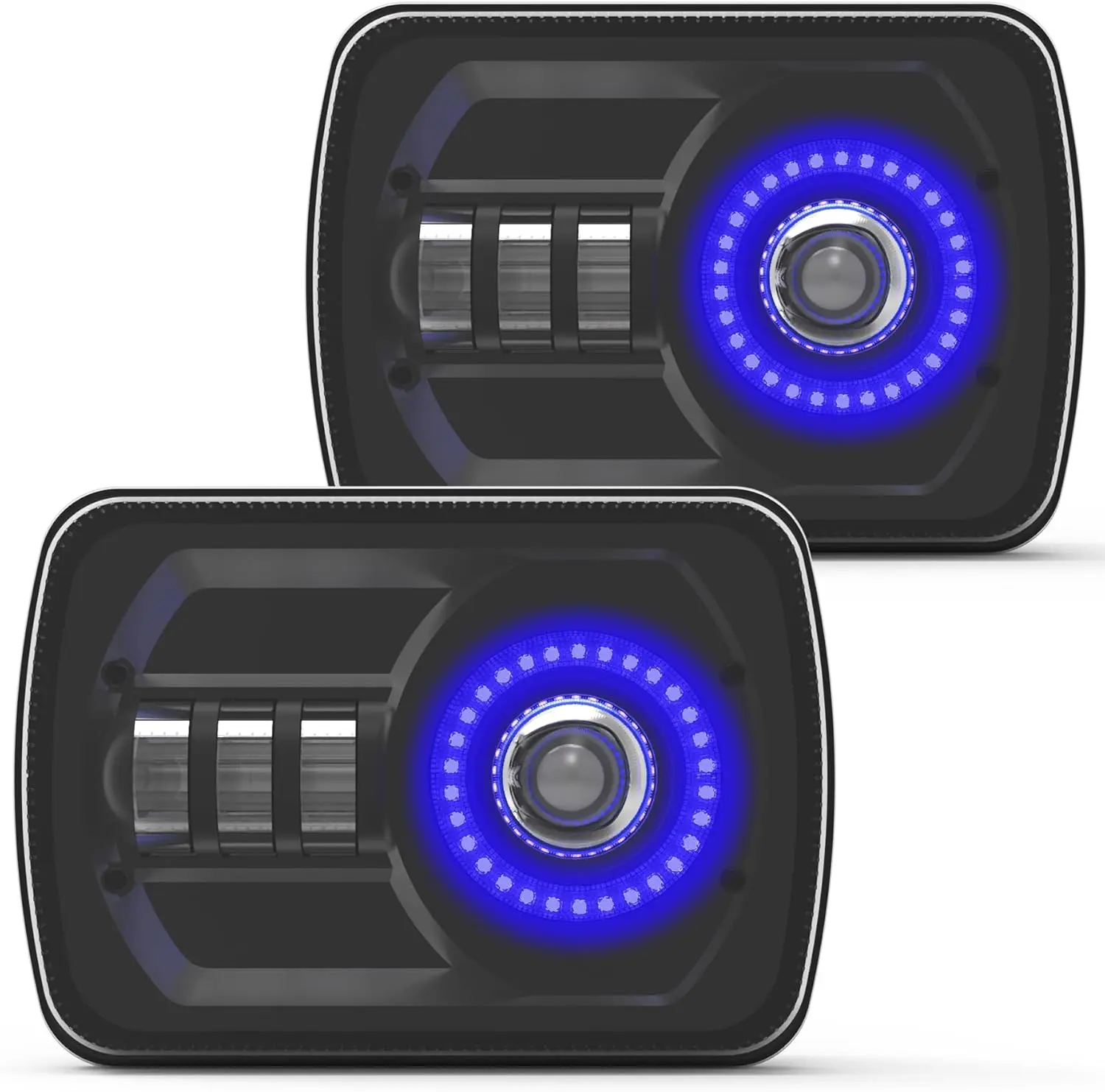 5x7 LED Headlight 7x6 H6054 Headlights with Blue Halo Amber Turn Signal Compatible with S10 Blazer Express Van/Wrangler YJ XJ Cherokee Truck Van