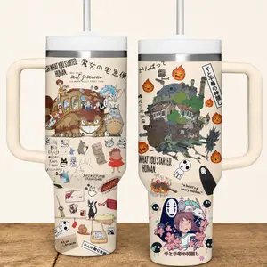 Ghibli Studio 40oz Tumbler - Insulated Travel Mug With Straw Lid Portable Water Bottles Drinkware, Totoro Tumbler, Custom Anime Tumbler, Anime Tumbler