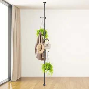 Coat Rack Freestanding with 12 Hooks - Multi-Purpose Organizer for Entryway, Bathroom, Corner & Plant Storage, No Drilling, Height Adjustable, Stainless Steel
