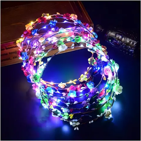 Women's 30-Piece Plastic Glow-in-the-Dark Floral Crown Headbands - Shimmering Flower Headpiece, Unisex Hair Accessories for Weddings, Beach, Cosplay Events (Home & Party Supplies)