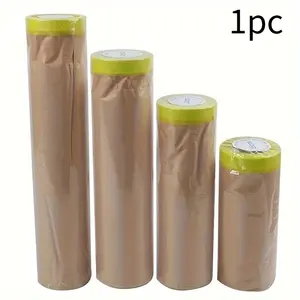 Pre-Taped Masking Paper For Painting - Tape And Drape Painters Paper, Paint Adhesive Protective Paper Roll For Covering Skirting, Frames, Cars And Auto Body