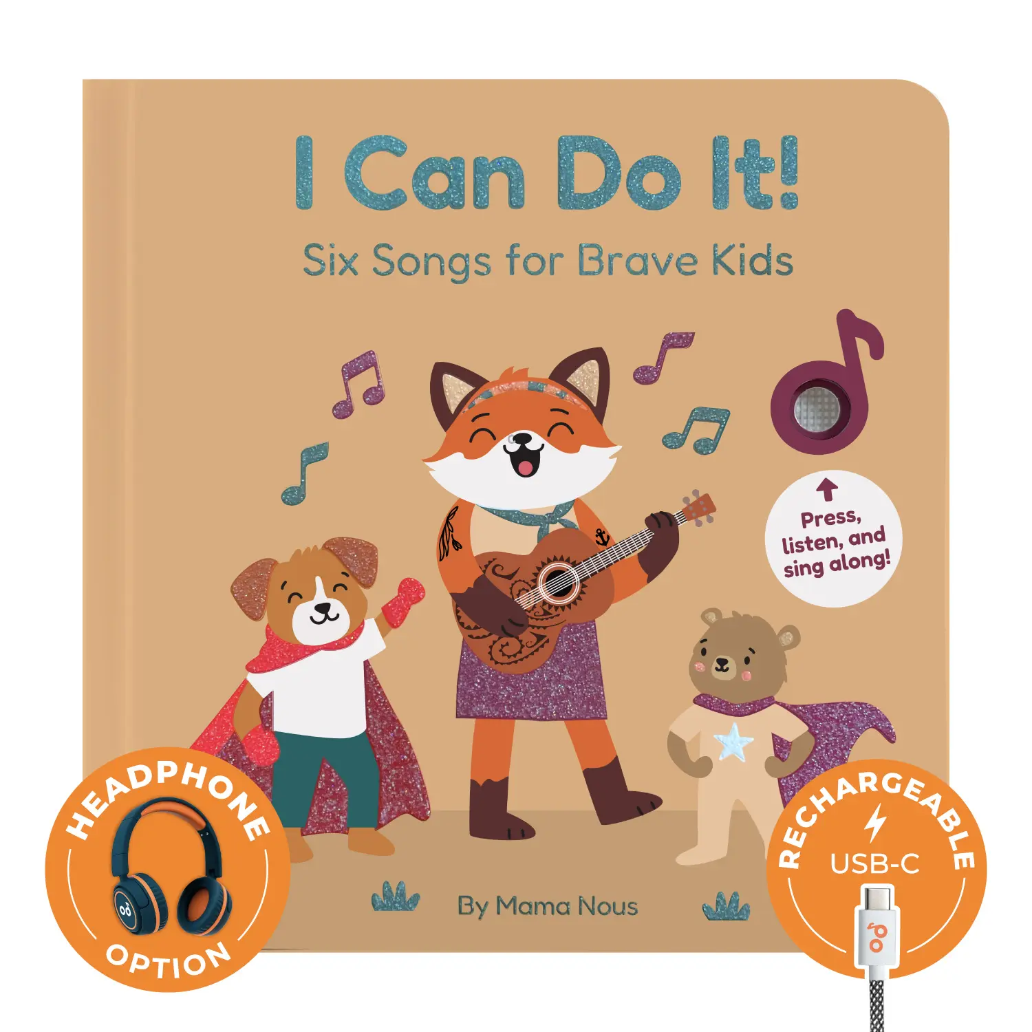 Cali's Books I Can Do It Mama Nous Rechargeable USB-C Sound Book for Brave Kids with Volume Control & Headphone Compatible