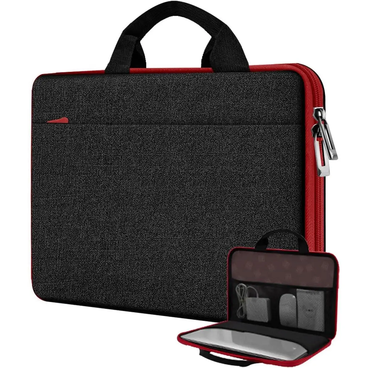 Laptop Case 13.3-14 inch Briefcase Handbag, Water-Resistant and Shockproof Computer Sleeve Compatible with MacBook Pro 14",  Air/Pro 13.3" and 13"-14" Notebooks Chromebooks,Black-red