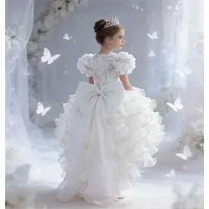 Girls Princess Dress Short Front Long Back Tulle Embroidered 3D for Birthday Party Wedding Pageant Performance Hosting Social Events Festival