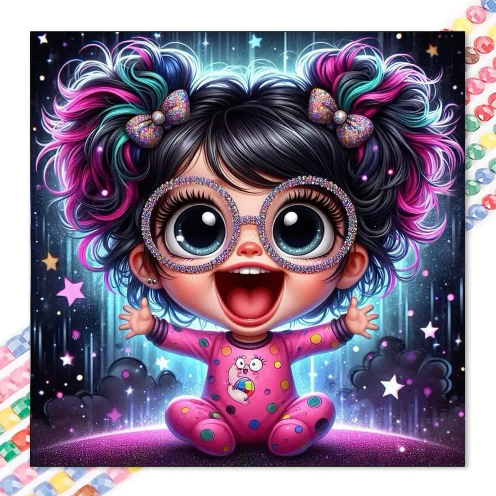 1 set of DIY diamond painting kit, 5D diamond art set, DIY decoration, pink clothes, colorful hair, starry background. Mosaic, diamond art, DIY art home decoration, Handcraft, Handicraft